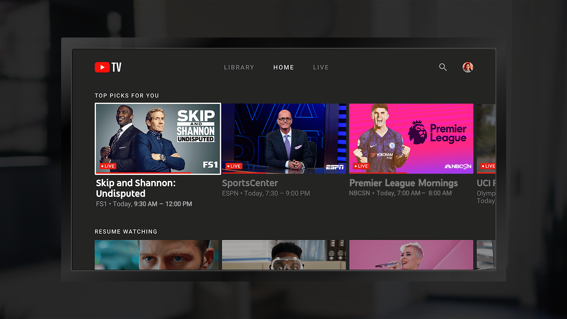 YouTube TV sports channels