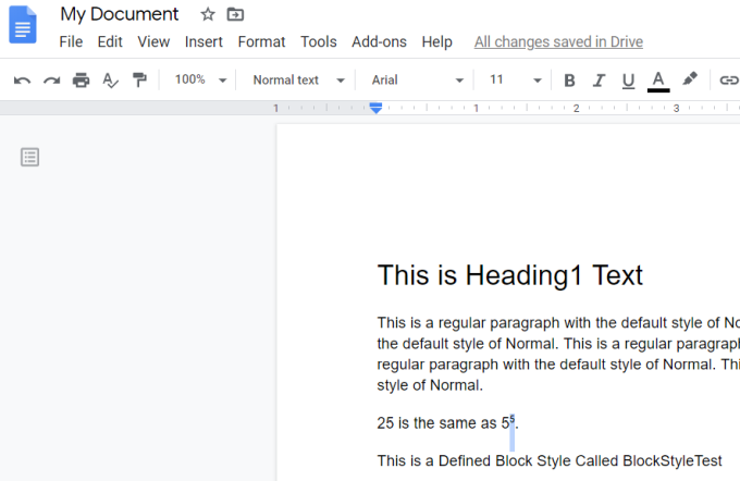 In Google Docs, what does "superscript" mean?